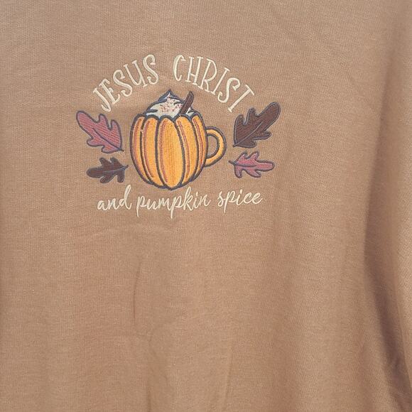 Love in Faith sweatshirt Jesus Christ & Pumpkin Spice New Brown Size Large fall - Picture 2 of 8
